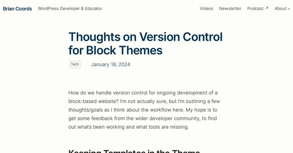 Version Control For Block Themes