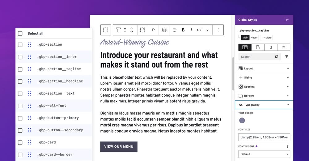 global styles in generateblocks 2