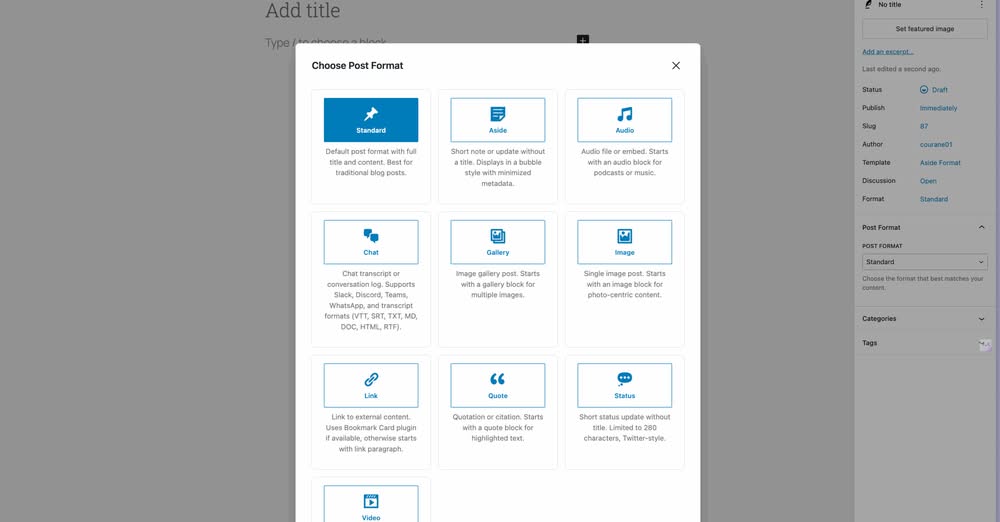 post formats for block themes