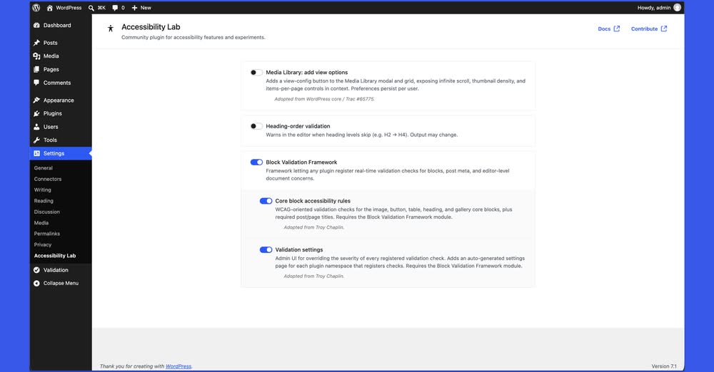 new accessibility lab plugin